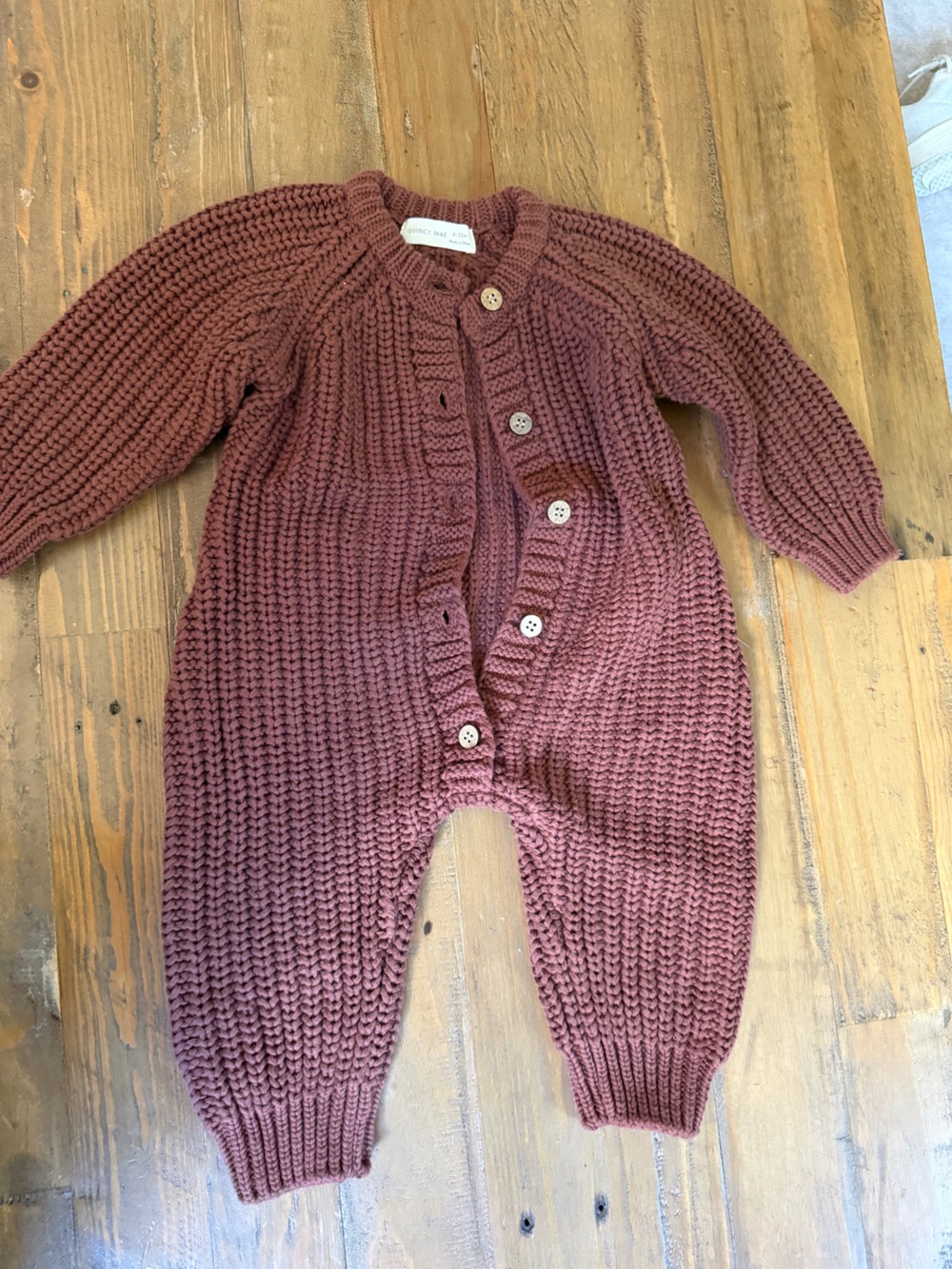 Quincy Mae Knit Button-Up One-Piece Romper in Rust